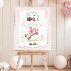 First Rodeo 1st Birthday Pink Western Welcome Sign