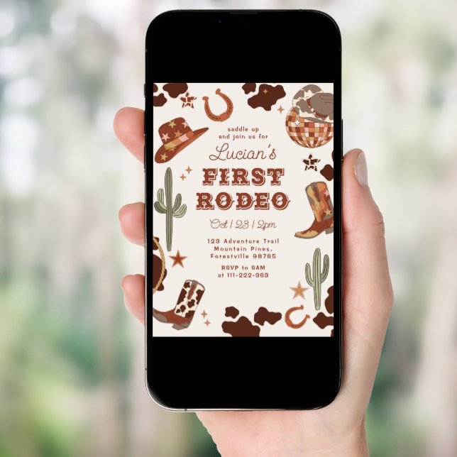 First rodeo 1st birthday Western cowboy photo Invitation (Front Digital)