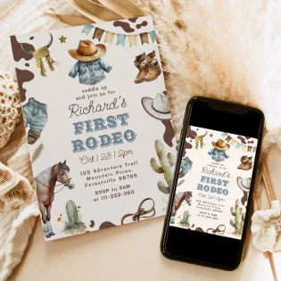 First rodeo 1st birthday Western cowboy Wild Invitation First rodeo 1st birthday Western cowboy Wild Invitation