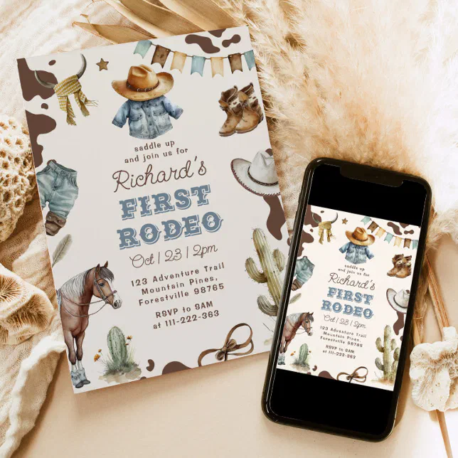 First rodeo 1st birthday Western cowboy Wild Invitation | Zazzle