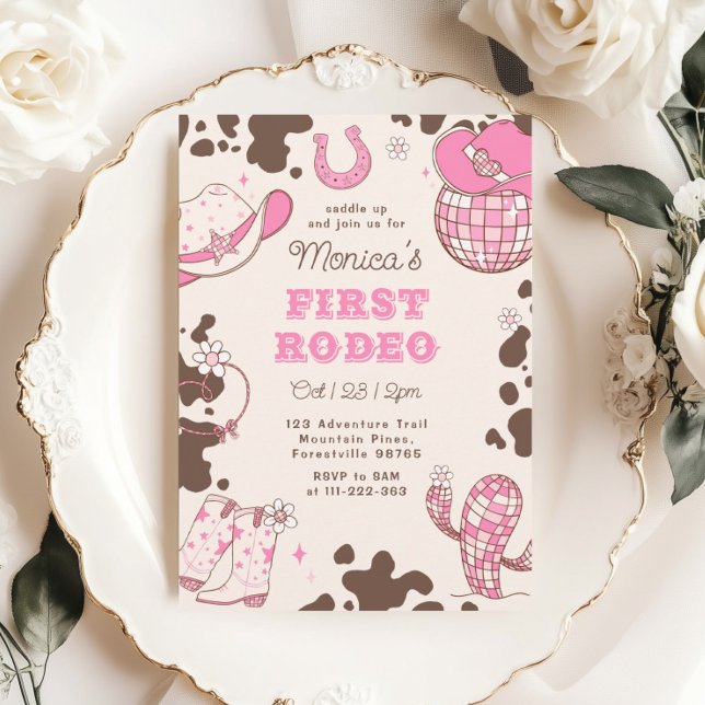 First rodeo 1st birthday wild West pink girl photo Invitation (Creator Uploaded)