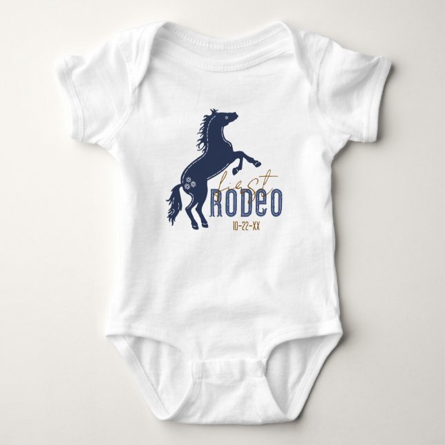First Rodeo Baby Bodysuit – Navy Blue Western 1st  (Front)