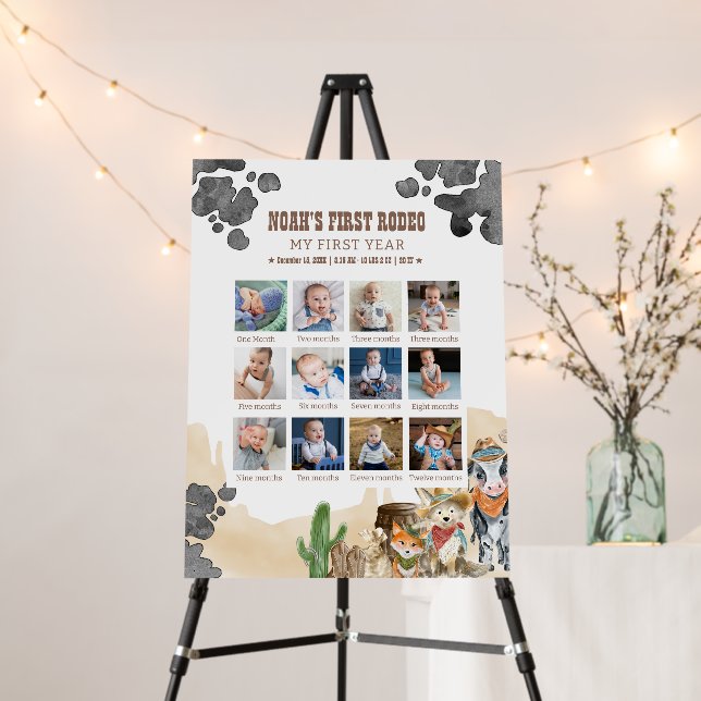 First Rodeo Birthday 12 Month Photo Collage  Foam Board (In Situ (Stand))