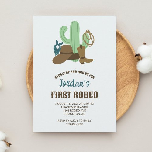 First Rodeo Birthday 1st Cowboy Cute Western Invitation