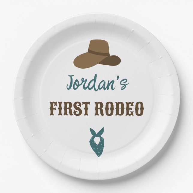 First Rodeo Birthday 1st Cowboy Western Paper Plates (Front)