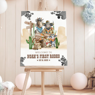 First Rodeo Birthday Cute Animals Welcome Sign