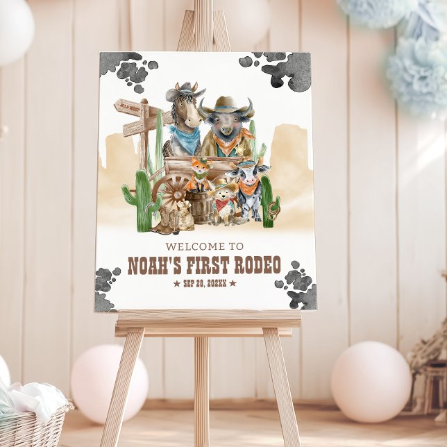 First Rodeo Birthday Cute Animals Welcome Sign (Creator Uploaded)