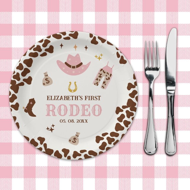 First Rodeo Birthday Girl, Fun Cowgirl Paper Plates (Creator Uploaded)
