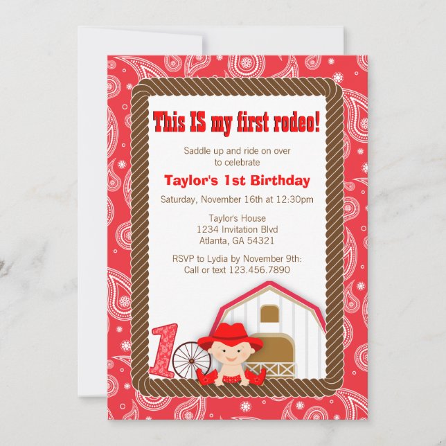 First Rodeo Birthday Invitation (Front)