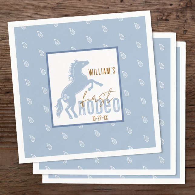 First Rodeo Birthday Napkins – Western Cowboy Them (Dusty Blue 1st Rodeo Birthday Napkin)