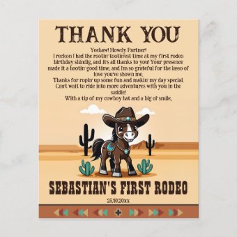 First rodeo birthday party thank you card | Zazzle