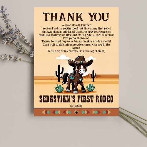 First rodeo birthday party thank you card