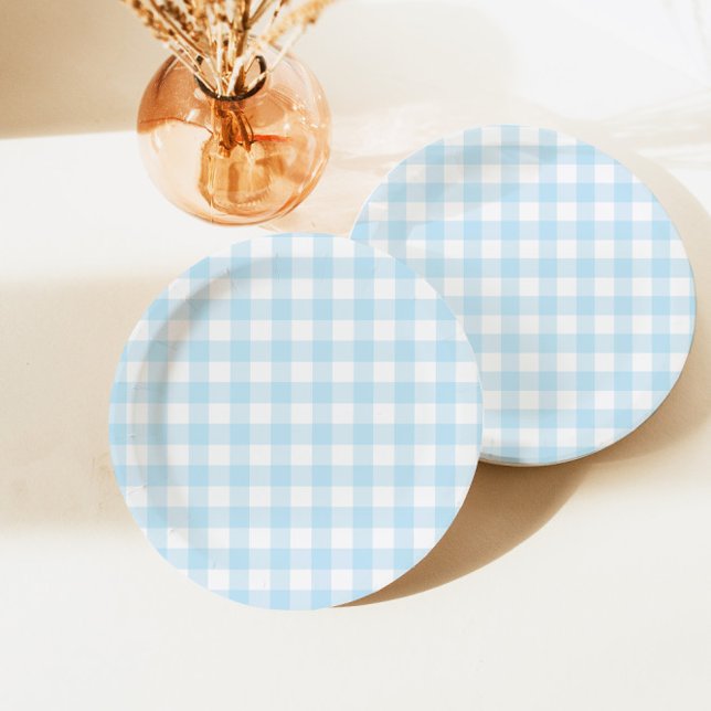 First Rodeo Blue Plaid Western Cowboy 1st Birthday Paper Plates (Creator Uploaded)