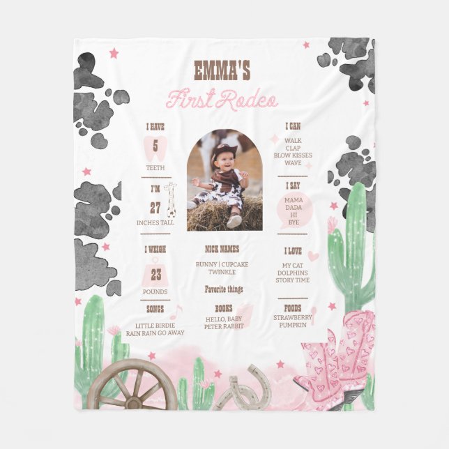 First Rodeo Boho Wild West Milestone Sign  Fleece Blanket (Front)
