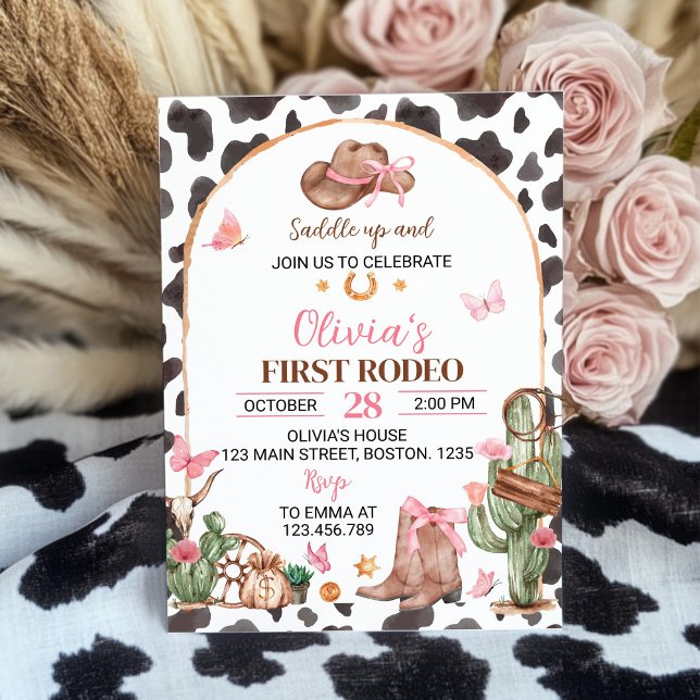 First Rodeo Bows Pink Cowgirl Birthday Invitation (Creator Uploaded)
