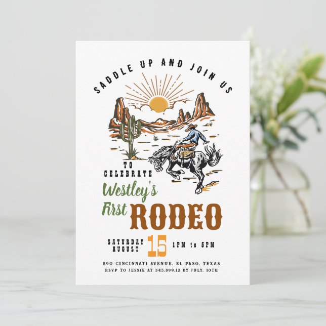 First Rodeo Boy Birthday Invitation (Standing Front)