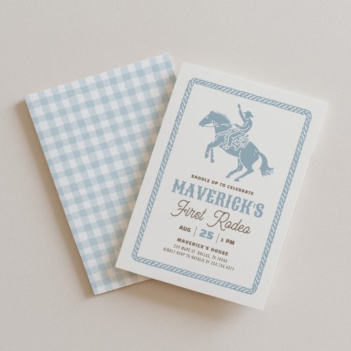 First Rodeo Boy Blue Gingham 1st Birthday