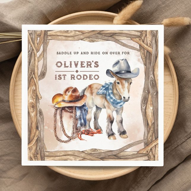 First RODEO | Boy Cowboy 1st Birthday Party Napkins (Creator Uploaded)