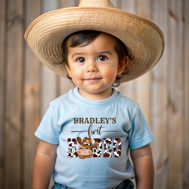 First rodeo cow pattern cute baby horse in a hat baby T-Shirt (First rodeo cow pattern cute baby horse in a hat baby T-Shirt personalized first birthday shirt )