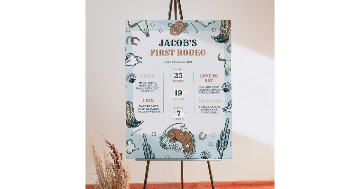First Rodeo Cowboy 1st Birthday Milestones Sign | Zazzle