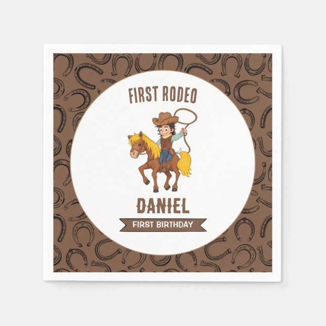First Rodeo Cowboy 1st Birthday Napkins (Front)