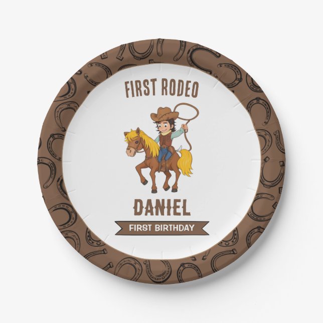 First Rodeo Cowboy 1st Birthday Paper Plates (Front)