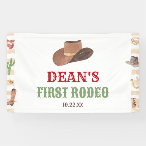 First Rodeo Cowboy 1st First Birthday Party Banner