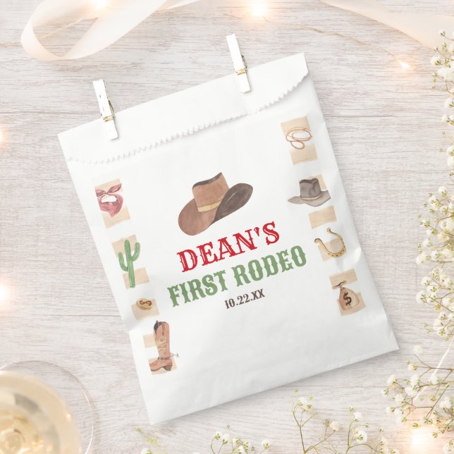 First Rodeo Cowboy 1st First Birthday Party Favor Bag (Clipped)