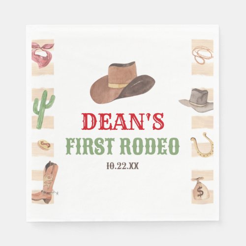 First Rodeo Cowboy 1st First Birthday Party Napkins