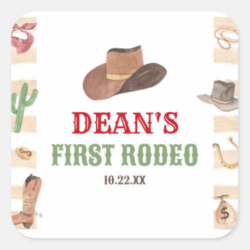 First Rodeo Cowboy 1st First Birthday Party Square Sticker