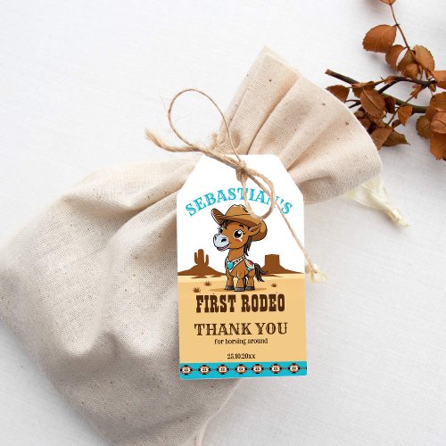 First Rodeo cowboy baby horse birthday party favor Gift Tags