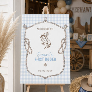 First Rodeo Cowboy Birthday Blue Gingham Preppy Foam Board
