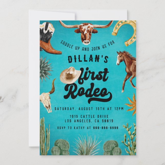 First Rodeo Cowboy Birthday  Invitation (Front)