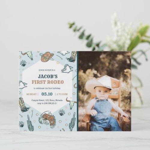 First Rodeo Cowboy Birthday Invitation With Photo