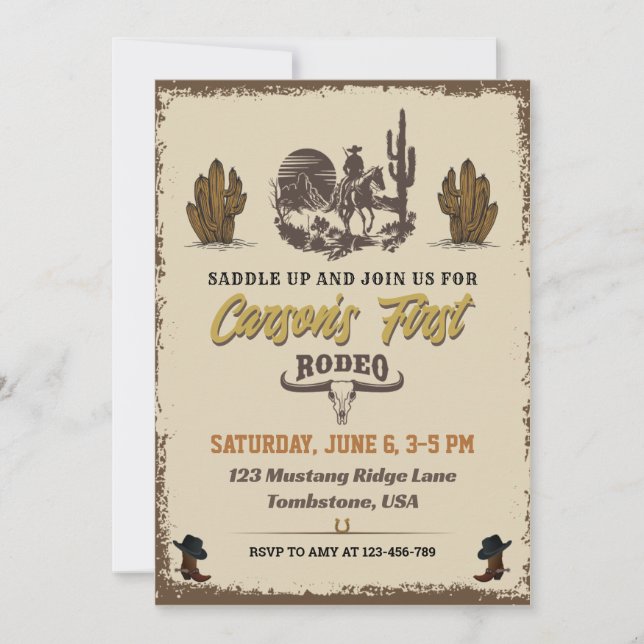First Rodeo Cowboy Birthday Party Invitation (Front)