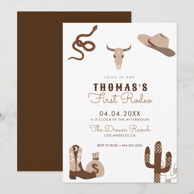 First Rodeo Cowboy Birthday Party Invitation (Front/Back)