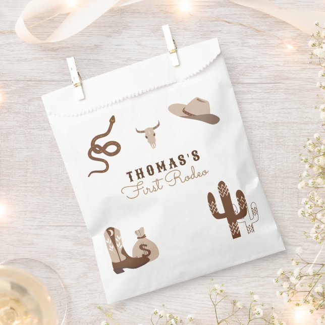 First Rodeo Cowboy Birthday Party Invitation Favor Bag (Clipped)