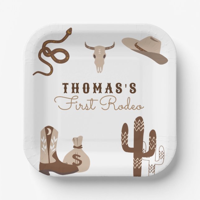First Rodeo Cowboy Birthday Party  Paper Plates (Front)