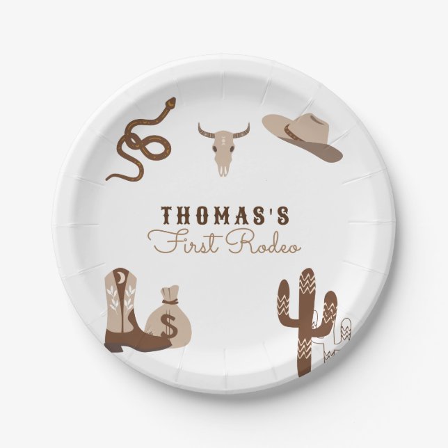 First Rodeo Cowboy Birthday Party  Paper Plates (Front)