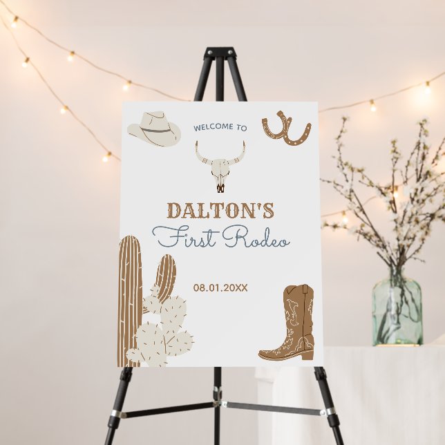 First Rodeo Cowboy Birthday Party Welcome Sign (In Situ (Stand))
