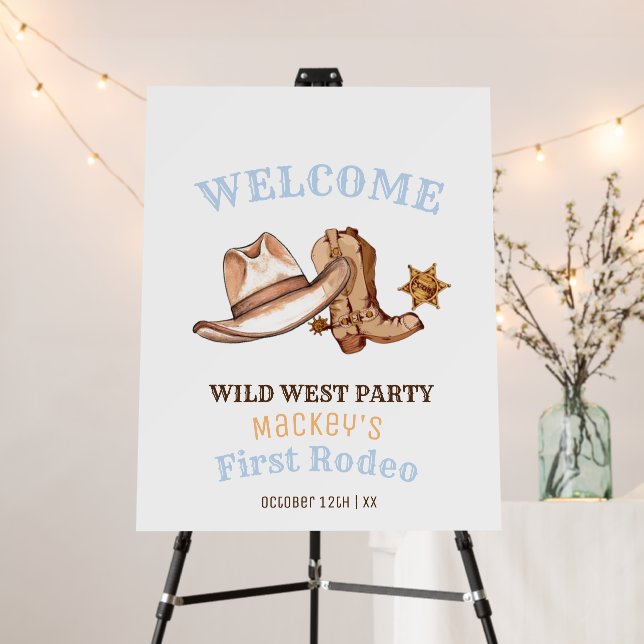  First Rodeo Cowboy Birthday Party Welcome Sign (In Situ (Stand))