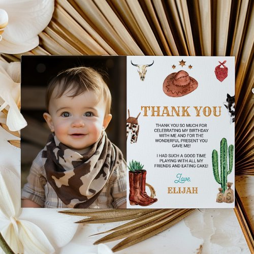 First Rodeo Cowboy Birthday Photo Thank You Card