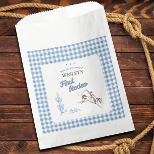 First Rodeo Cowboy Blue Plaid 1st Birthday Party Favor Bag