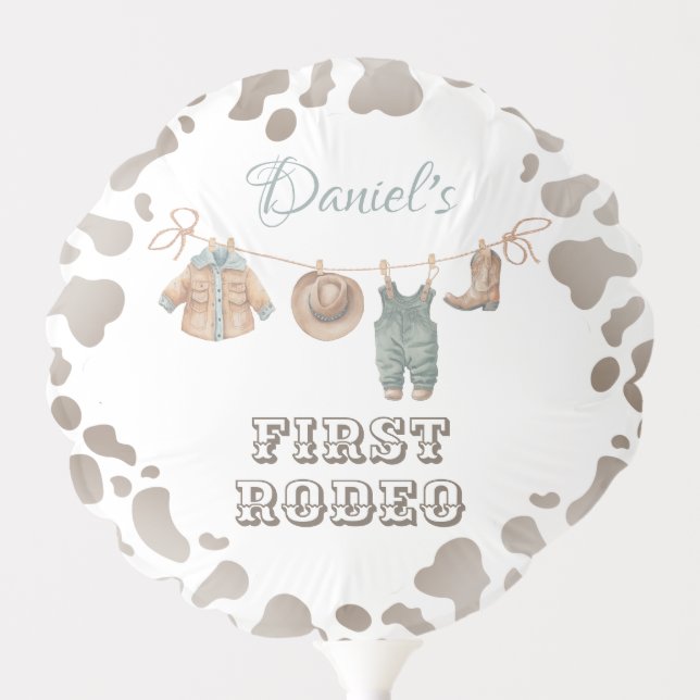 First Rodeo Cowboy Clothes Boy Birthday Balloon (Front)