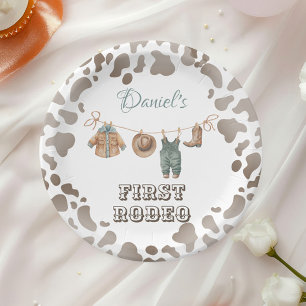 First Rodeo Cowboy Clothes Boy Birthday Paper Plates