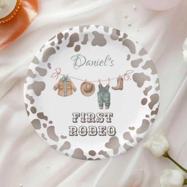 First Rodeo Cowboy Clothes Boy Birthday Paper Plates (Creator Uploaded)