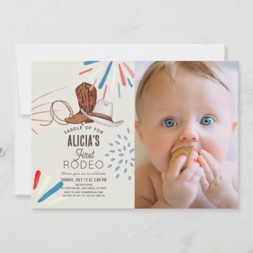 First Rodeo Cowboy Cowgirl 1st Birthday Photo Invitation