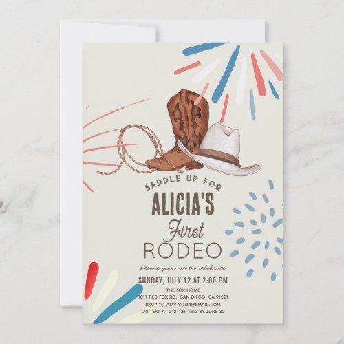 First Rodeo Cowboy Cowgirl Fireworks 1st Birthday Invitation