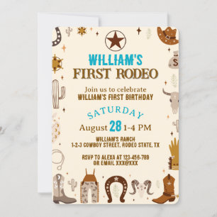 First Rodeo Cowboy First Birthday Invitation