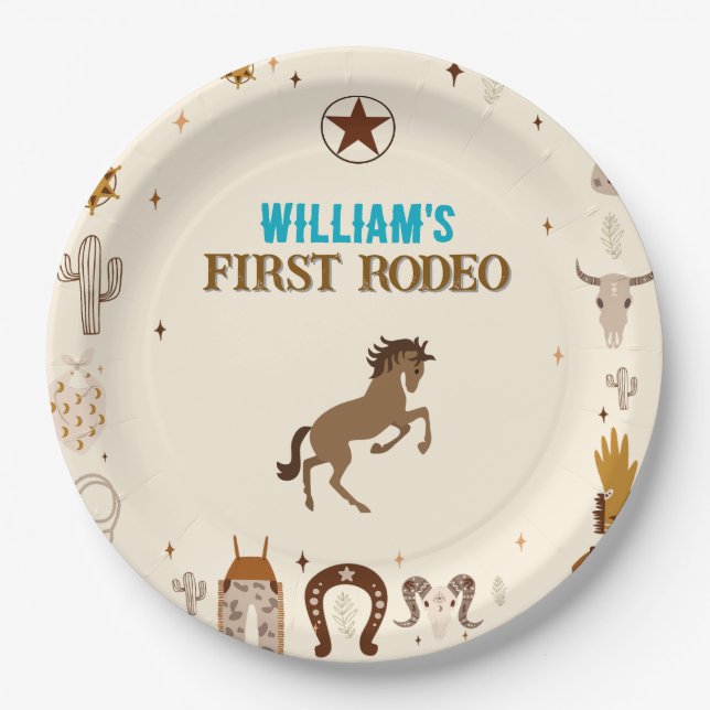 First Rodeo Cowboy First Birthday Paper Plates (Front)